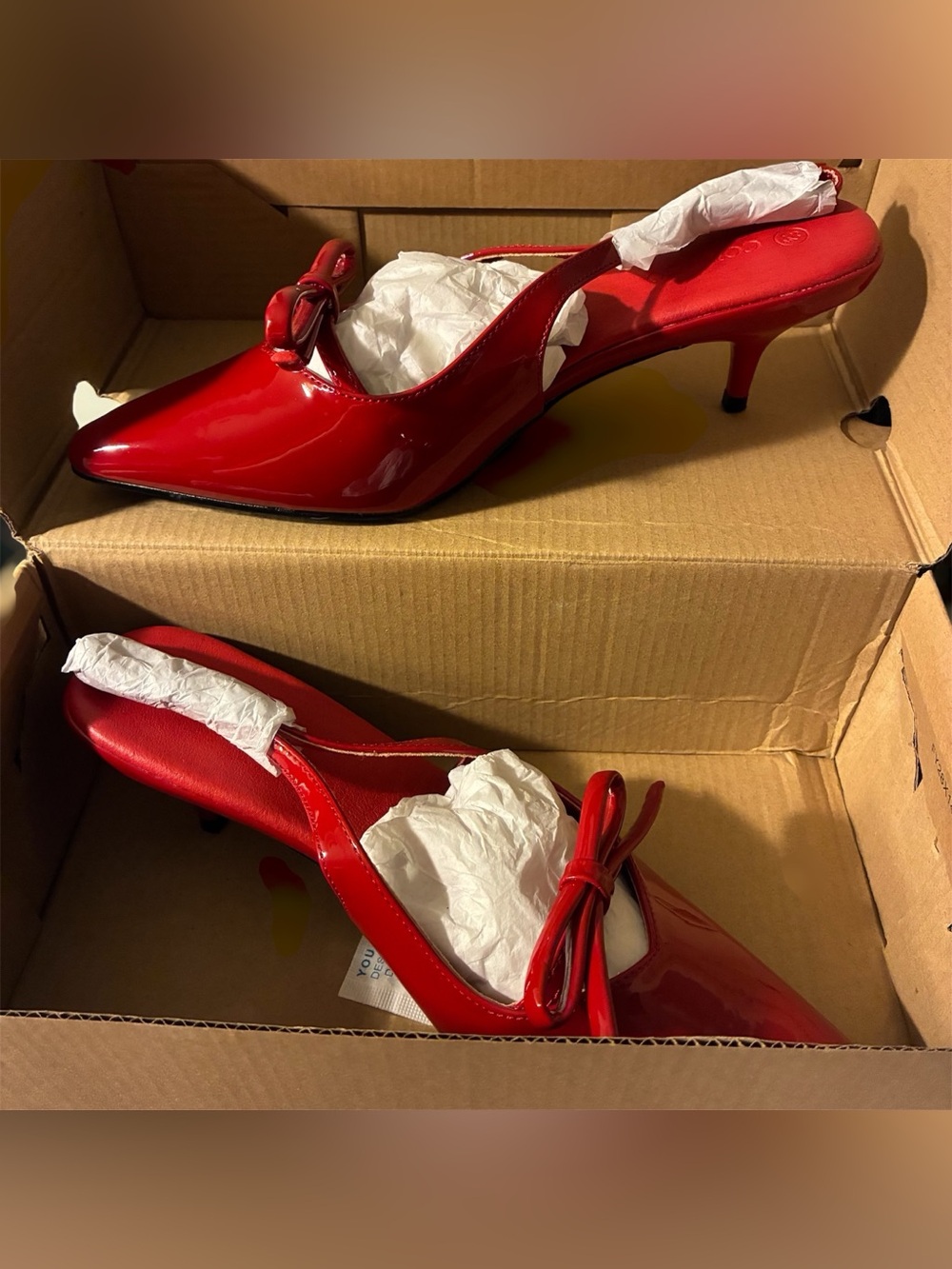 Red Patent Pointed Toe Kitten Heel Slingback Pumps - Women's